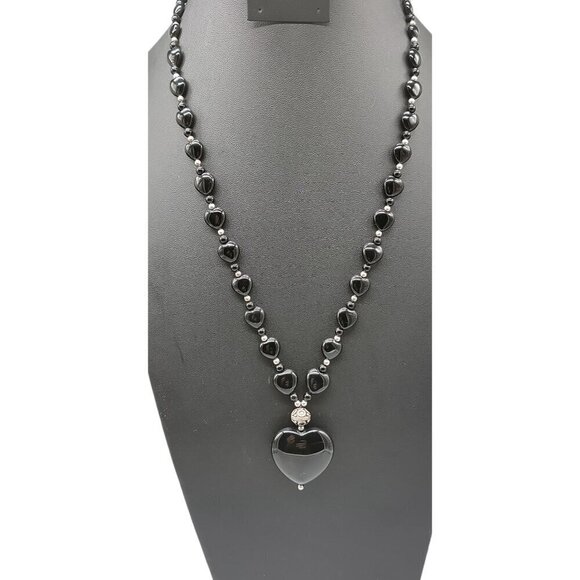 Danbury Mint Sterling Black Onyx Heart Pendant Necklace Beaded Gemstone 925 24" - Picture 3 of 16
